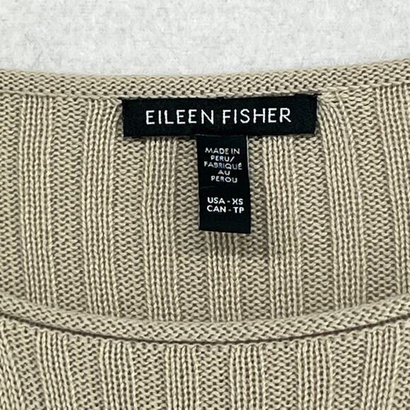EILEEN FISHER Sweater XS Organic Cotton Tencel Ribbed Rolled Round Neck Beige - Picture 5 of 15